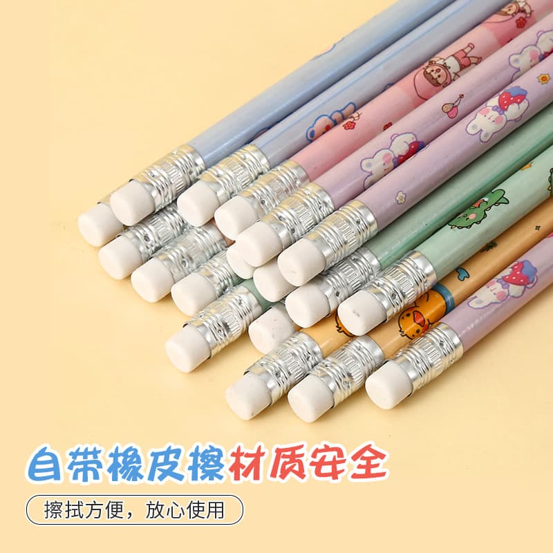 Cartoon cute pencil paper box primary school children's log HB pencil with leather tip stationery school supplies wholesale 2