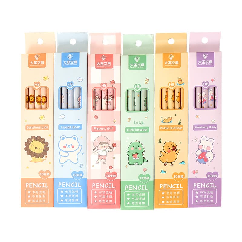 Cartoon cute pencil paper box primary school children's log HB pencil with leather tip stationery school supplies wholesale 5