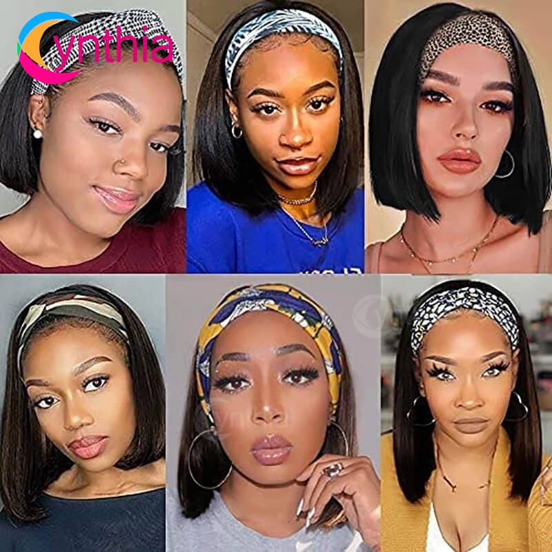 Piece head cover natural color real person HEADBAND-BOB-WIG-FOR-WOMEN Human-Hair 2