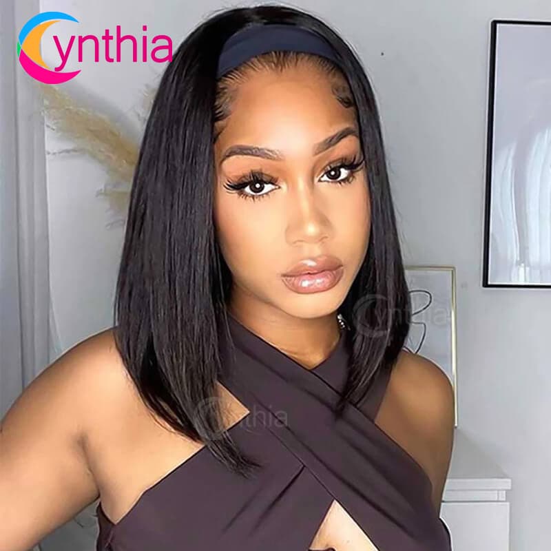 Piece head cover natural color real person HEADBAND-BOB-WIG-FOR-WOMEN Human-Hair 3