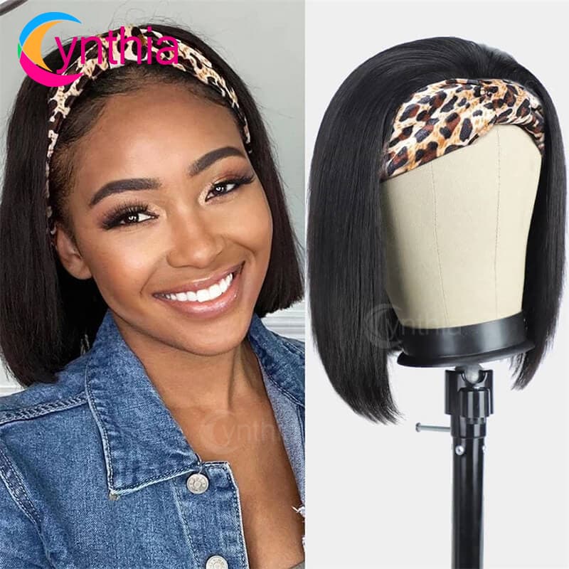 Piece head cover natural color real person HEADBAND-BOB-WIG-FOR-WOMEN Human-Hair 4