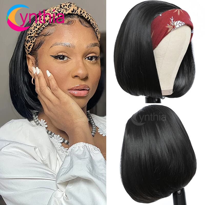 Piece head cover natural color real person HEADBAND-BOB-WIG-FOR-WOMEN Human-Hair 5