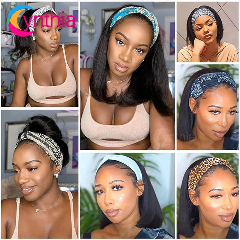 Piece head cover natural color real person HEADBAND-BOB-WIG-FOR-WOMEN Human-Hair 1