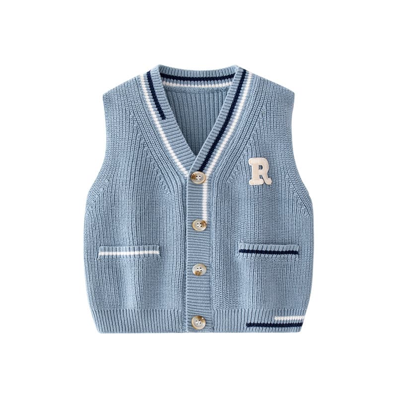 Children's vest, demi-season knitted sweater, cardigan for boys, V-neckline, Korean style 5