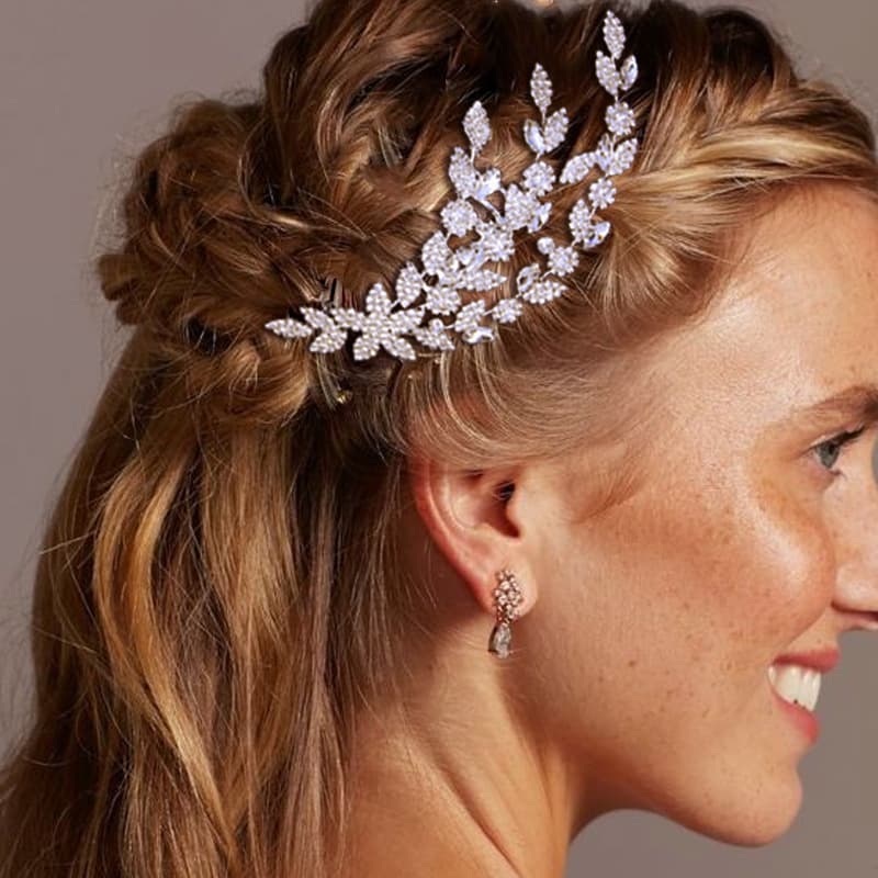 Leaf Rhinestone Hair Comb & Flower Hair Clip 2