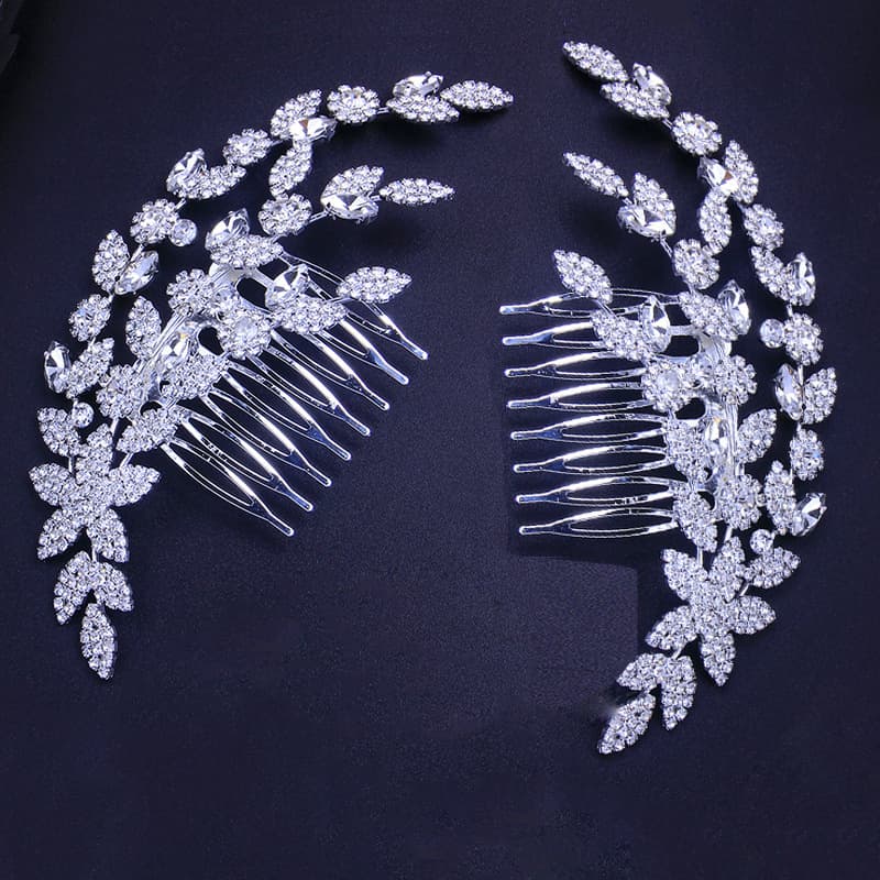 Leaf Rhinestone Hair Comb & Flower Hair Clip 4