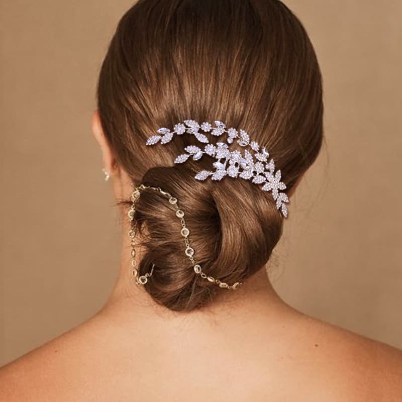 Leaf Rhinestone Hair Comb & Flower Hair Clip 1