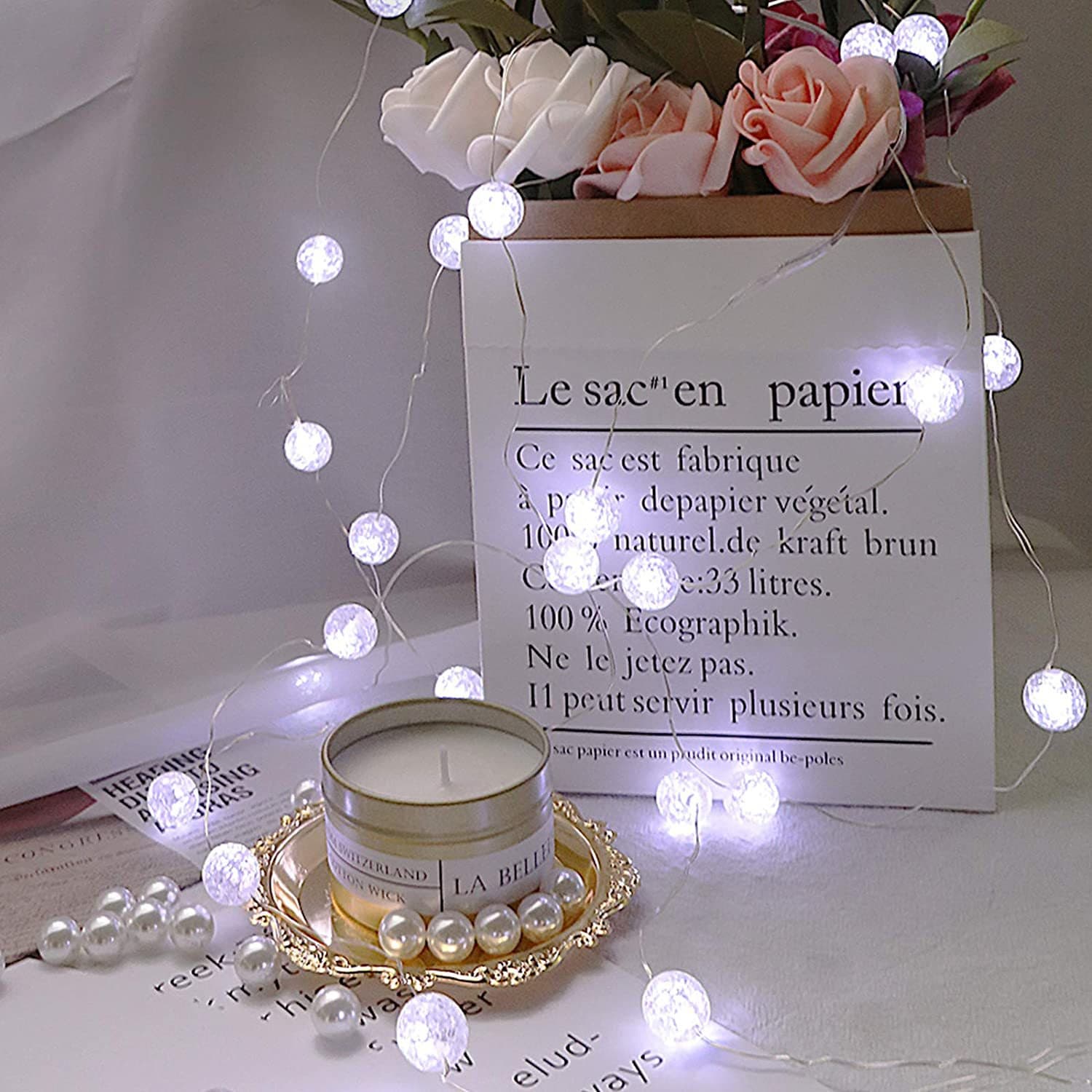 Copper wire lamp crackle beads indoor outdoor holiday LED ball decoration pearl lantern Christmas decoration light string 3