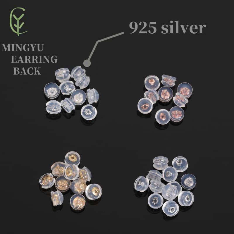 Silicone earplugs, transparent earrings, silver 925 sample 1