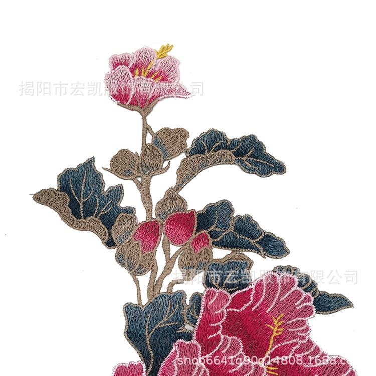 Hongkai Embroidery long embroidered peony flower Chinese style cheongsam embroidered cloth patch clothing accessories clothing patch patch 3