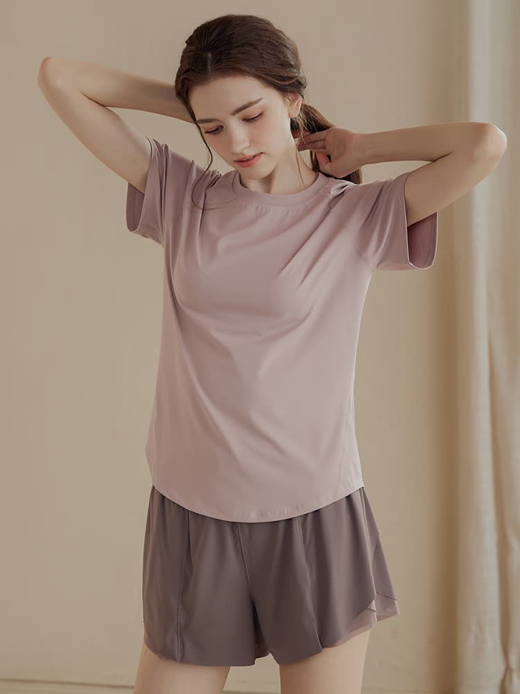 Breathable fitted sports yoga clothing, quick dry short sleeve T-shirt for gym, for running 4