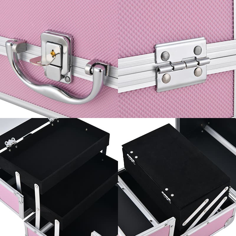 Handheld metal capacious storage box, professional multilayer mirror, aluminum alloy 3