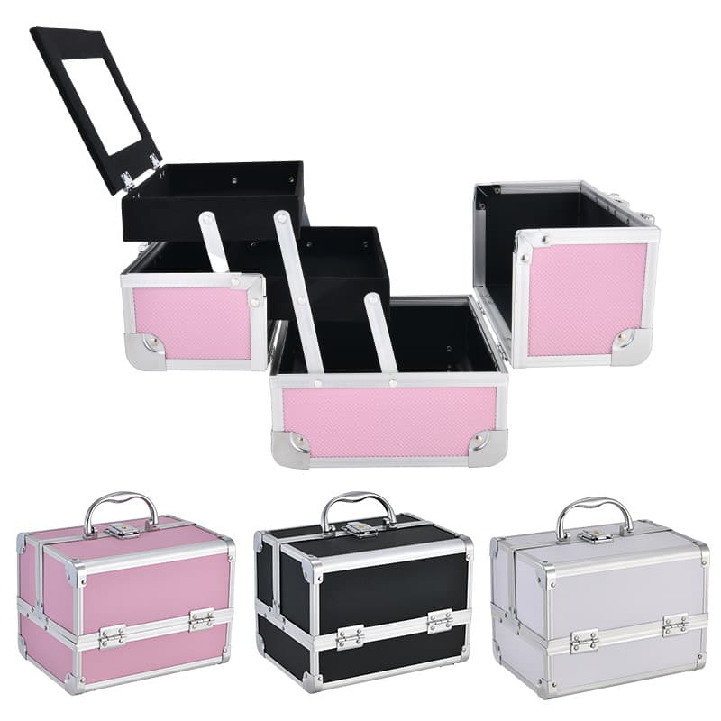 Handheld metal capacious storage box, professional multilayer mirror, aluminum alloy 5