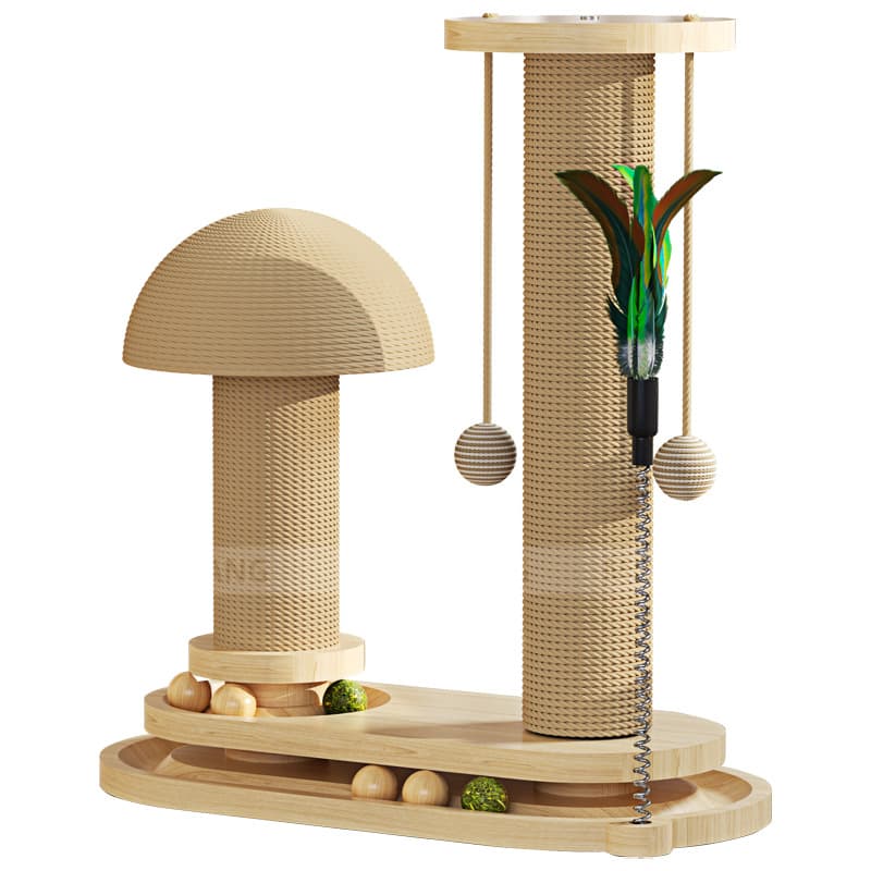 Solid Wood Cat Scratching Post with Interactive Play Stick and Climbing Rack 5