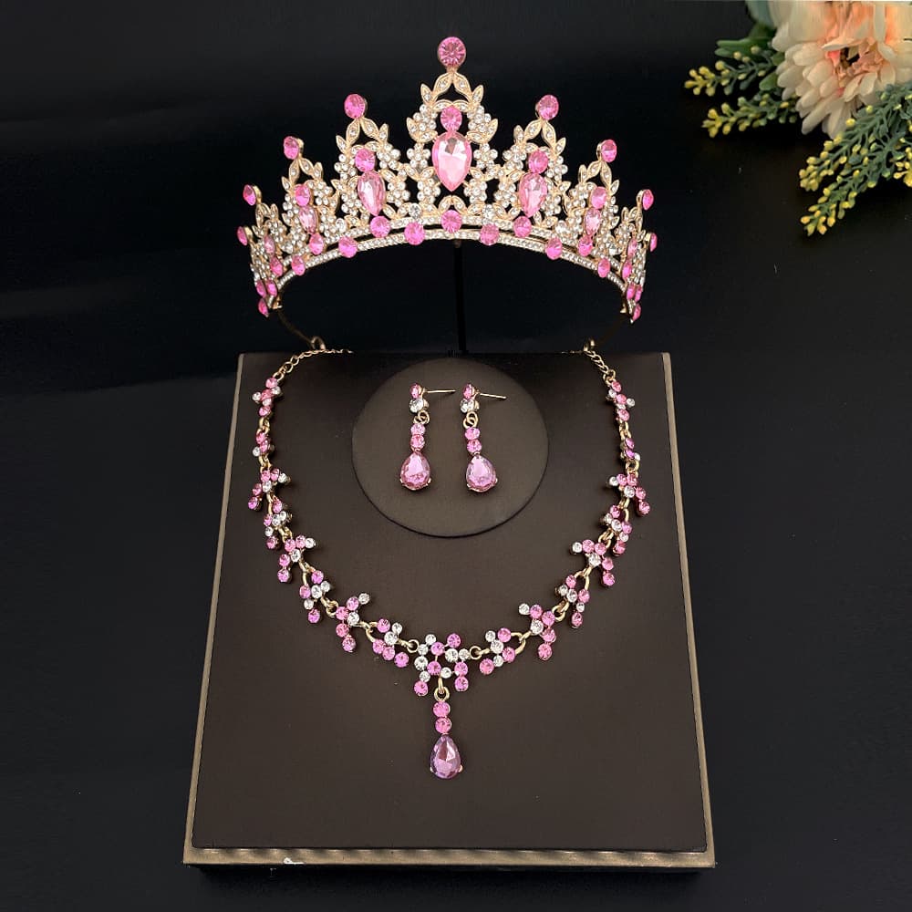 Hair accessory for bride, set, necklace and earrings, 3 piece set, European style 2
