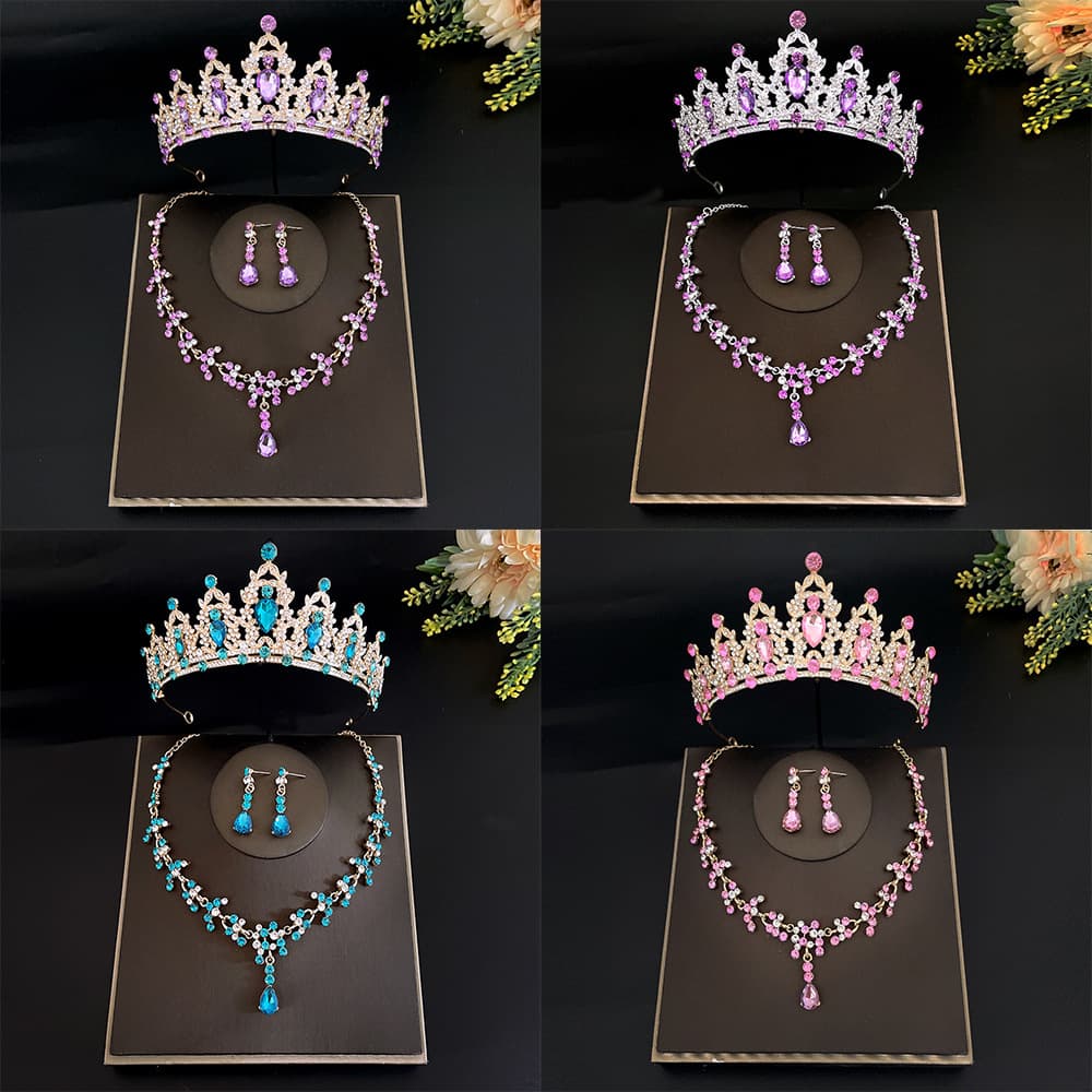 Hair accessory for bride, set, necklace and earrings, 3 piece set, European style 1