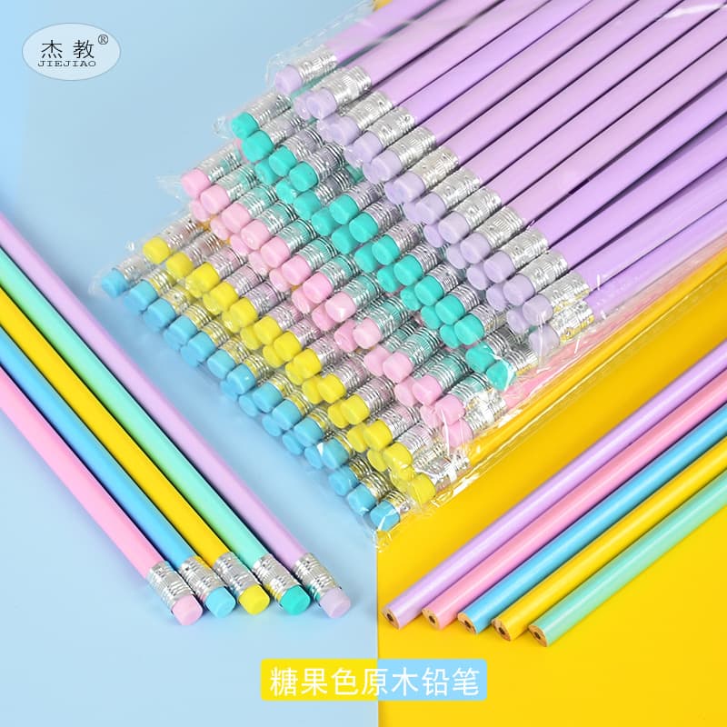 Candy color pencil elementary school student writing pencil small leather head HB pencil macaron log pencil jelly pencil 3