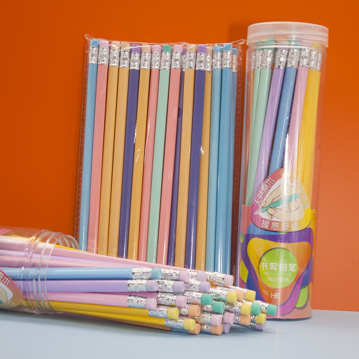 Candy color pencil elementary school student writing pencil small leather head HB pencil macaron log pencil jelly pencil 4