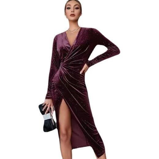 (Cross-border trading), sexy evening dress, long-sleeve, velvet long skirt, European style, with sleeve 5