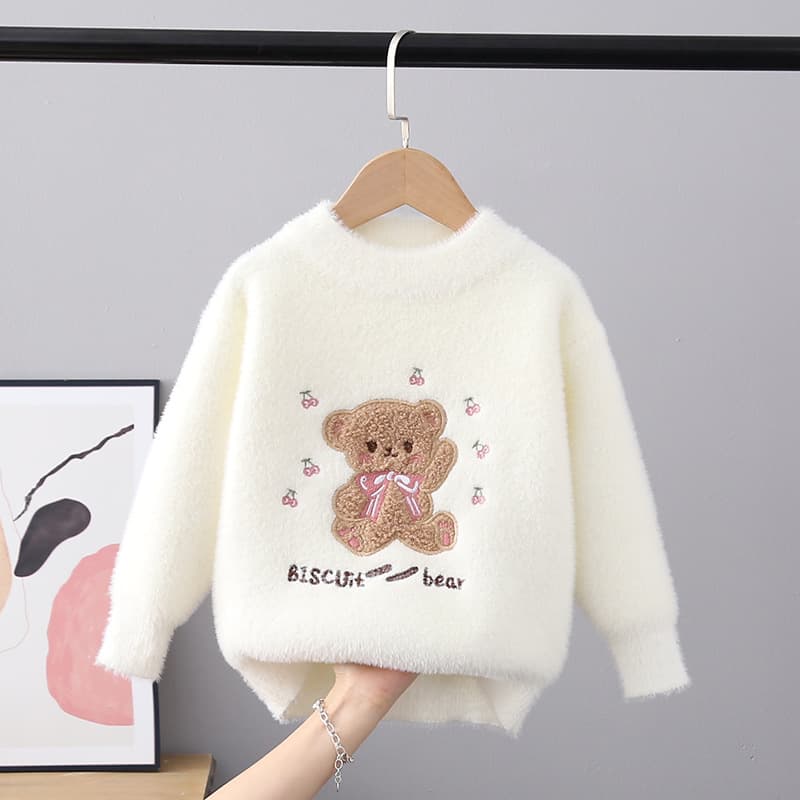 Demi-season children's knitted sweater with a round collar, velvet cartoon long-sleeve, western style 1