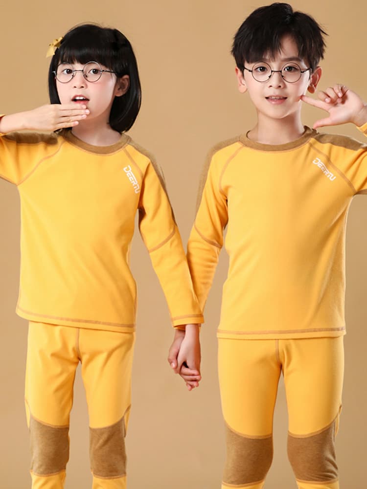 Children's double-sided velvet thermal underwear for men and women, fleece demi-season pijama, antibacterial keep warm set, for teenagers 1