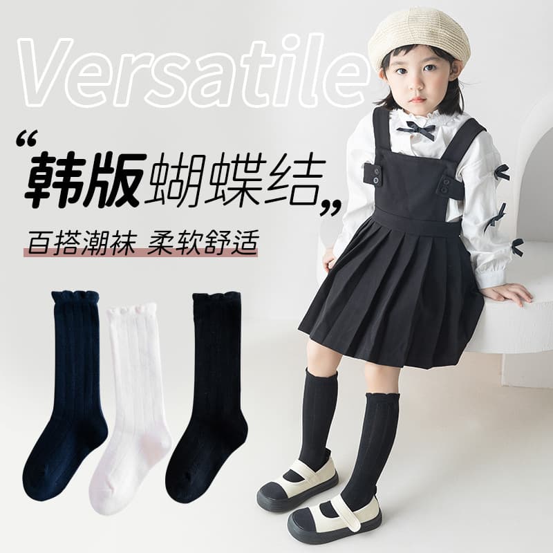 Cotton knee socks, breathable children's white small princess costume for early age, mid-length, suitable for spring and autumn, absorbs sweat and smell 2