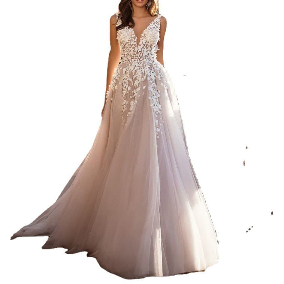 (Cross-border trading), summer sexy wedding dress sleevless, long skirt, European style, V-neckline 5