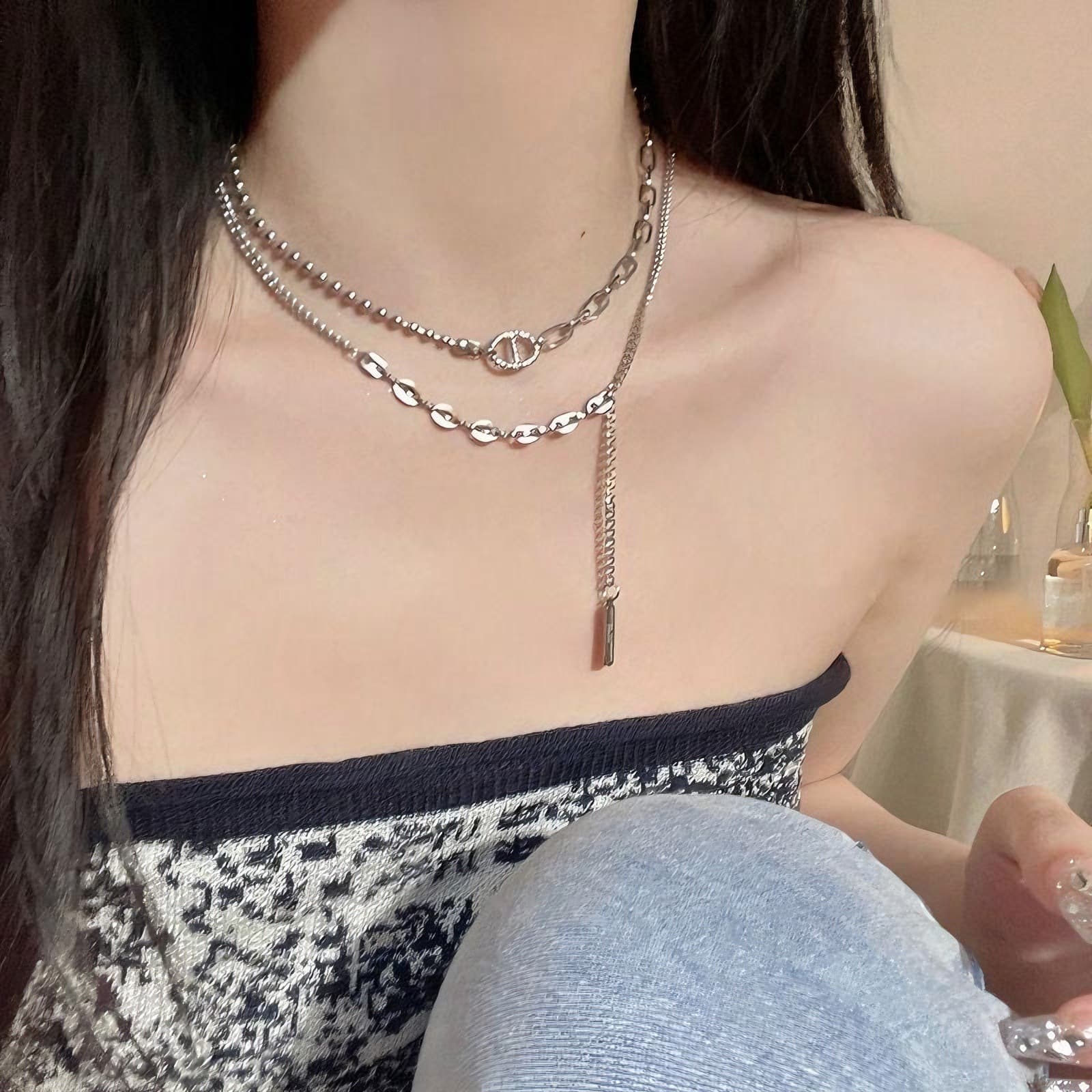 Tide, sweatshirt with tassels, necklace hip-hop style, design chain for key bag , accessory, light luxury style, trend of season, simple and elegant design 3