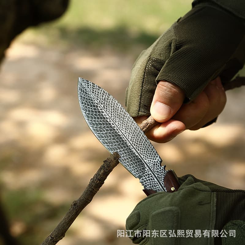 Lingyu outdoor knife, feather pattern straight knife collection gift knife, fruit knife outdoor anti -body sword surviving sword 3