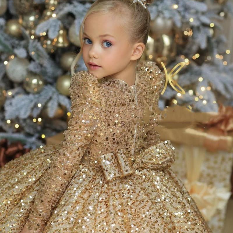Children's golden small princess costume, wedding dress, girl's skirt, piano performance costume, Birthday gift