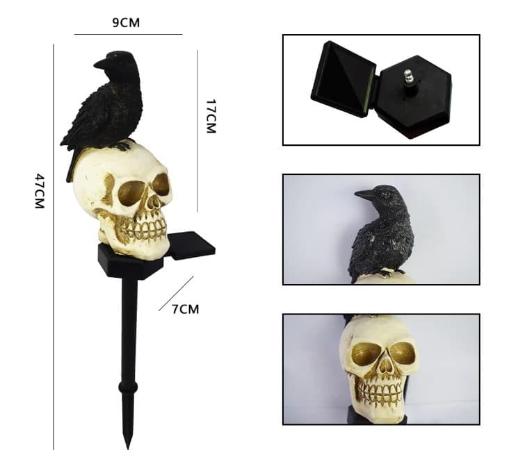 Solar Light Skull Halloween Crow Decoration 3