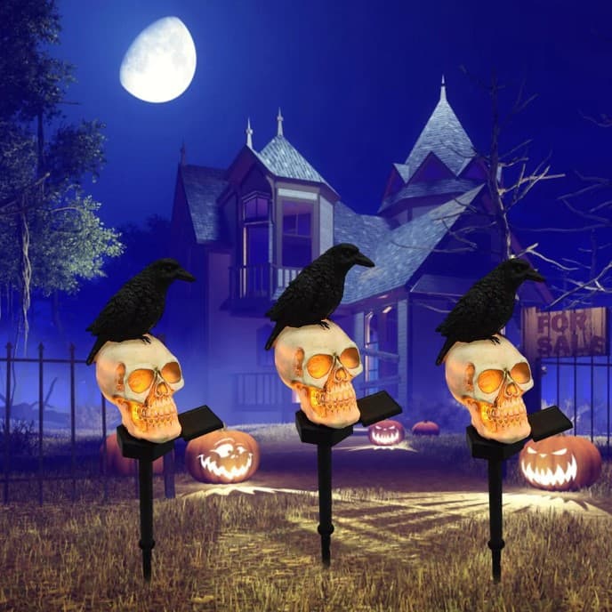Solar Light Skull Halloween Crow Decoration 5