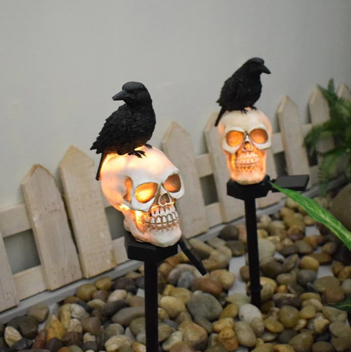 Solar Light Skull Halloween Crow Decoration 6