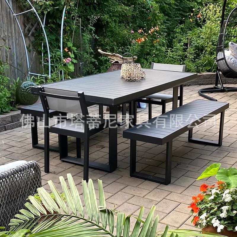 Outdoor courtyard tables and chairs, outdoor garden balcony, anti-corrosion wood furniture, terrace villa leisure anti-corrosion bench combination 2