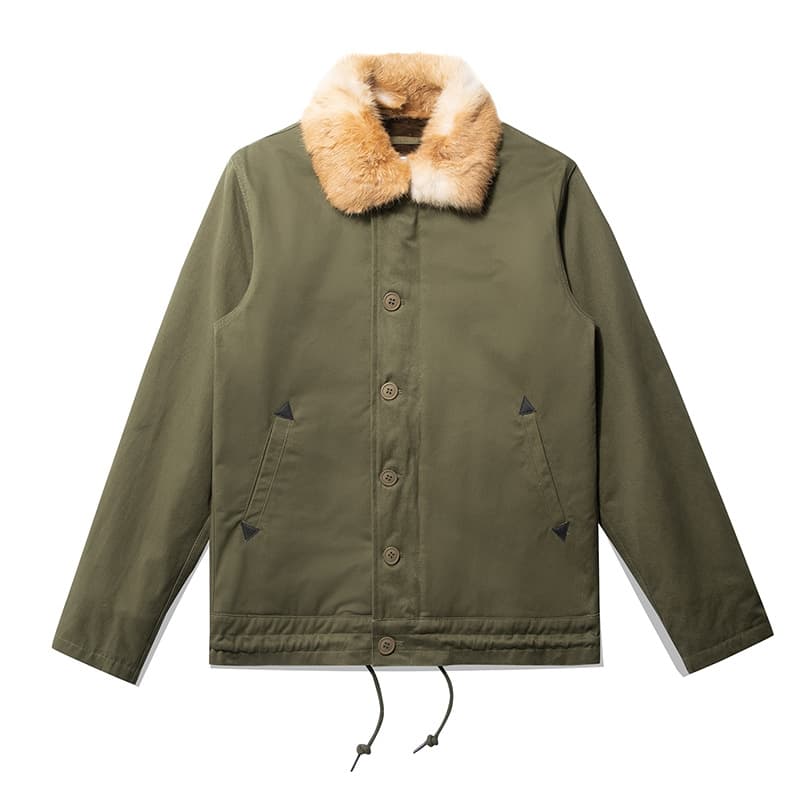 OKONKWO Navy N-1 jacket aircraft carrier deck service DECK JACKET pure-colored rabbit hair big hair N1 cotton clothing 2