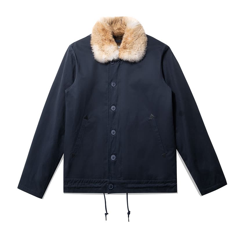OKONKWO Navy N-1 jacket aircraft carrier deck service DECK JACKET pure-colored rabbit hair big hair N1 cotton clothing 3