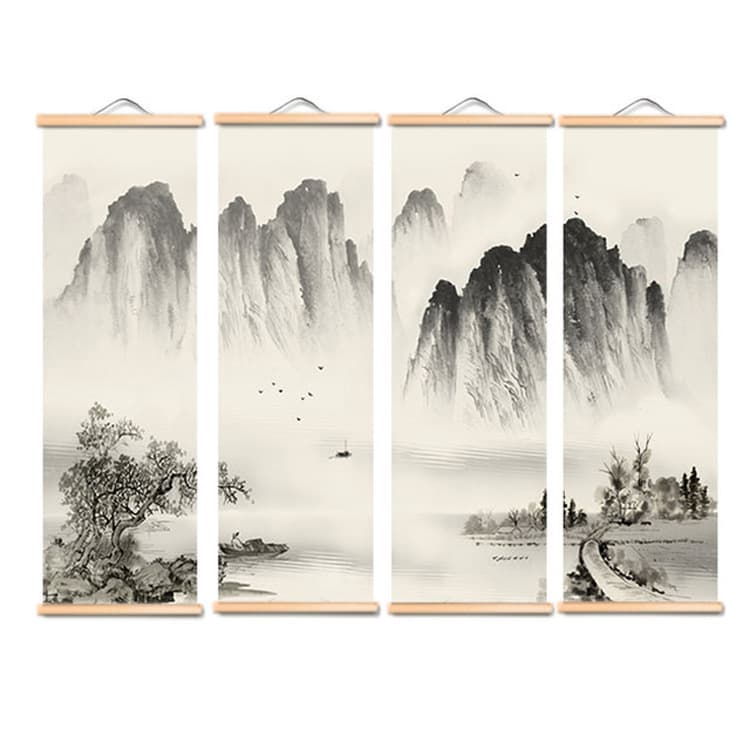 Zhuoyu solid wood hanging painting decoration scroll painting solid wood hanging painting ink landscape painting home inkjet decorative painting 2