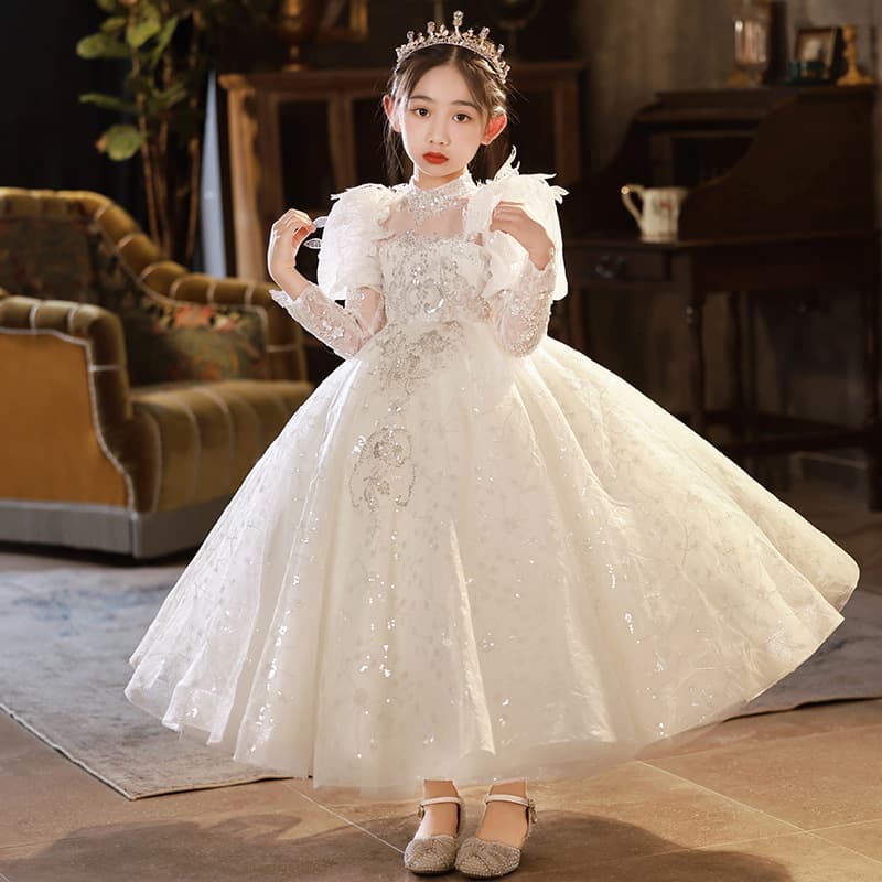 Small princess costume, flower girl dress, piano performance costume, summer long-sleeve, Birthday gift 3