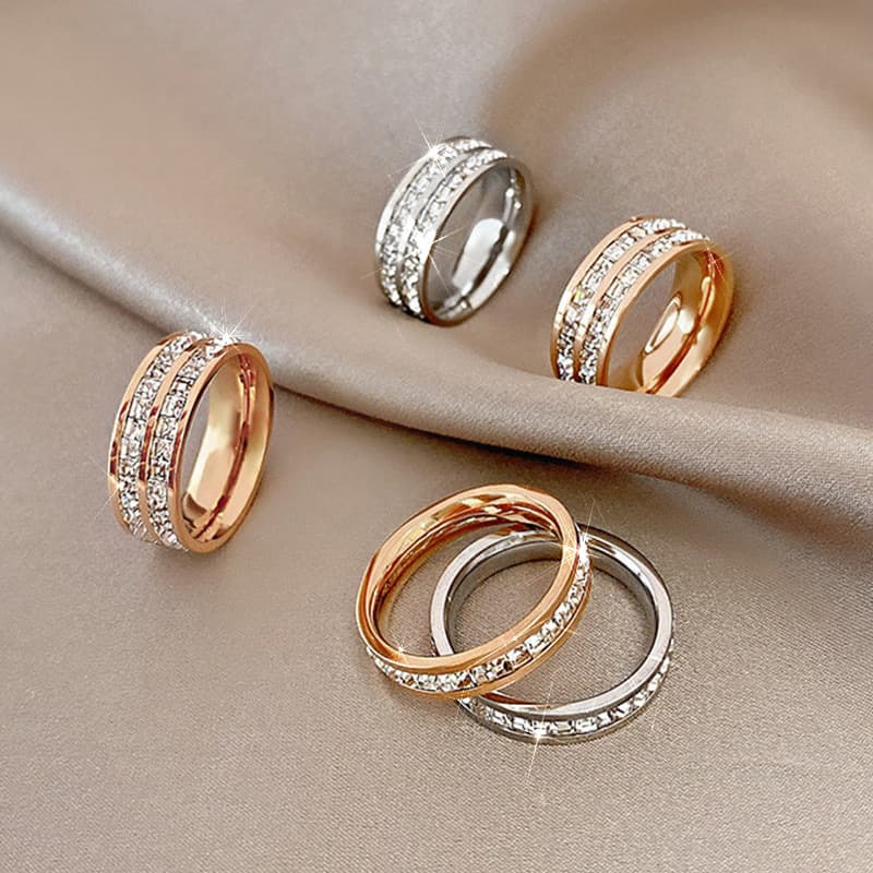(Wholesale), wedding ring stainless steel, ring with stone with zircon, diamond encrusted, for beloved, light luxury style 2