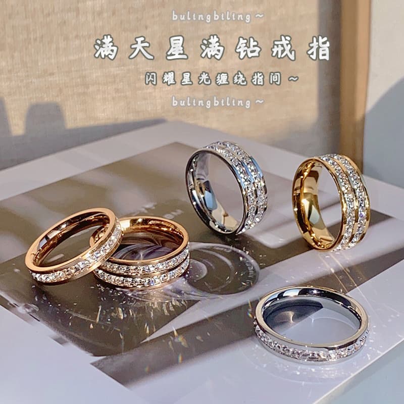 (Wholesale), wedding ring stainless steel, ring with stone with zircon, diamond encrusted, for beloved, light luxury style 1