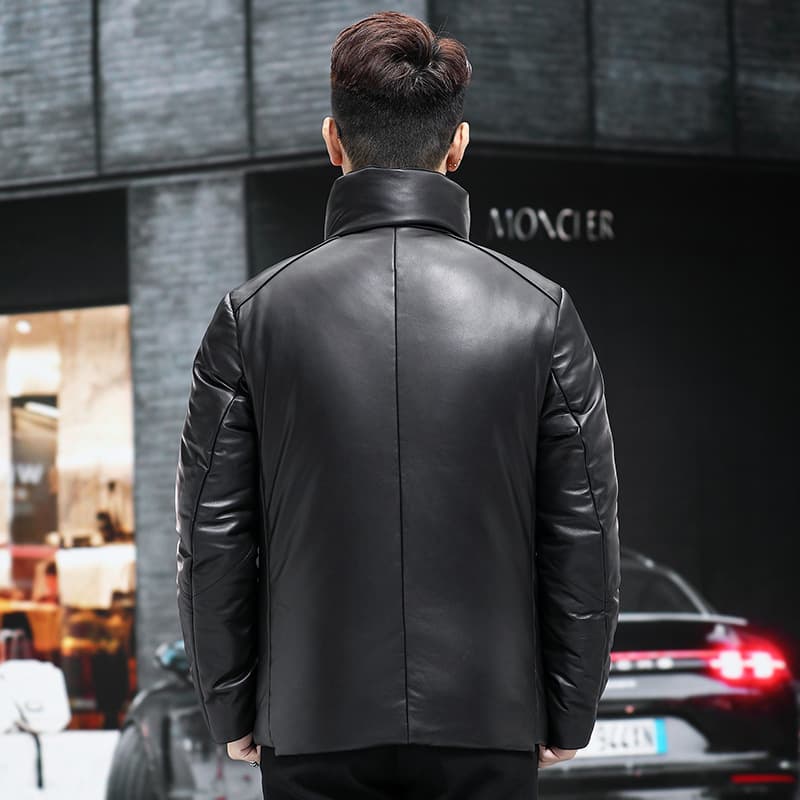 Winter short down jacket, 2023, genuine leather, increased thickness 4