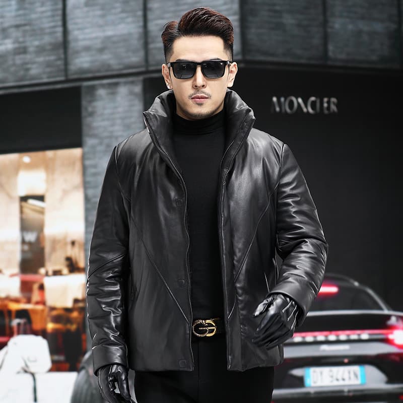 Winter short down jacket, 2023, genuine leather, increased thickness 1