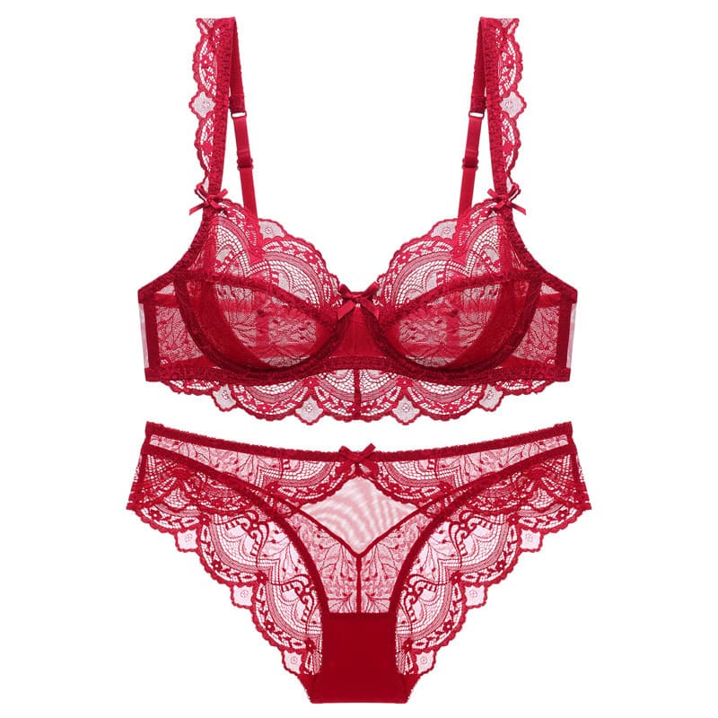 Lace underwear, thin set, sexy birthday charm, push up bra, sponge bra top, french style, high-quality style 1