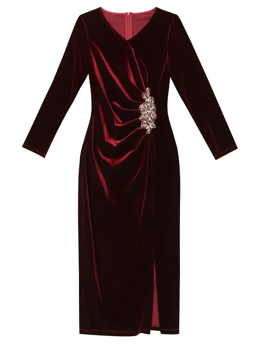 Velvet spring long dress, hip-accented 5