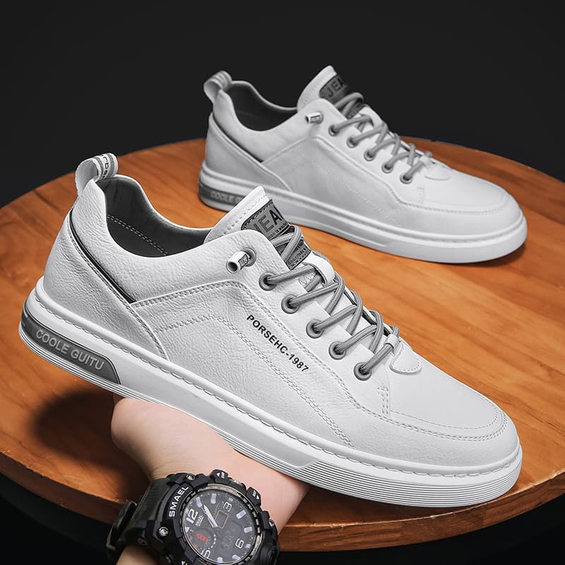 Men's Shoes Spring 2025 New Men's Casual Leather Shoes Men's Versatile Sports Trendy Shoes Men's Thick-Soled Small White Sneakers