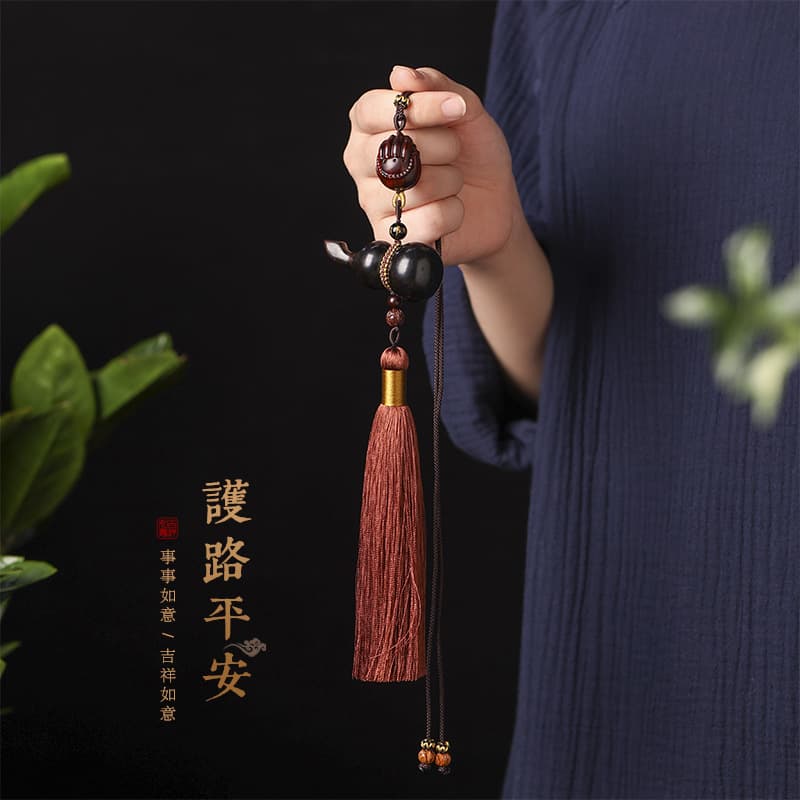 Genuine high-end creative protective amulet sandalwood with tassels, DIY 3