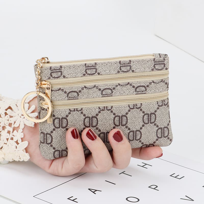 Fashionable wallet, small shoulder bag, short key bag with zipper, coins, simple and elegant design