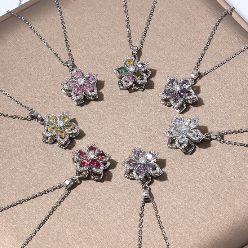 Necklace with zircon, fashionable design elegant pendant stainless steel, internet celebrity, flowered 2