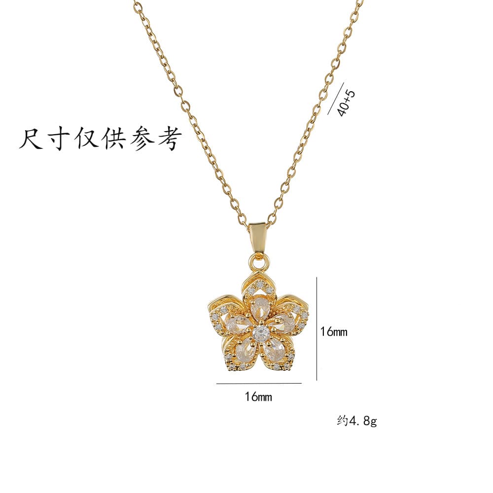 Necklace with zircon, fashionable design elegant pendant stainless steel, internet celebrity, flowered 5