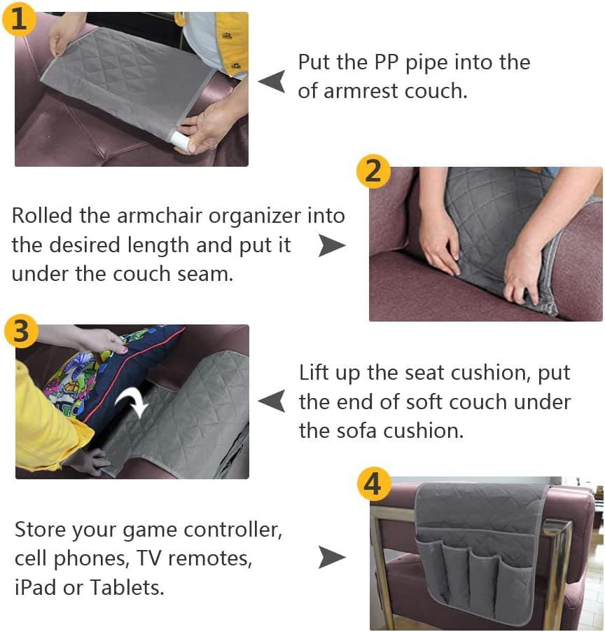 Sofa, organizer bag, tubing, storage system for bed, storage bag, remote control 5